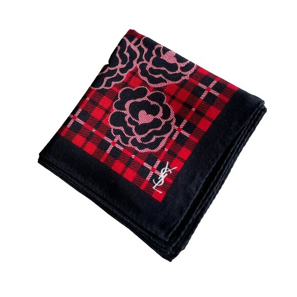 Yves Saint Laurent Vintage Cotton Scarf – Plaid Floral Design - Picture 2 of 9